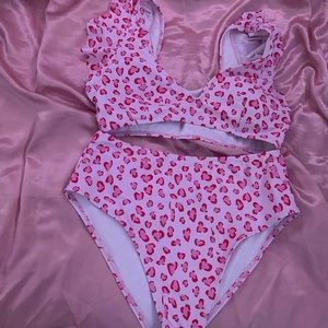 Pink Cheetah High Waisted Bikini Top and Bottom